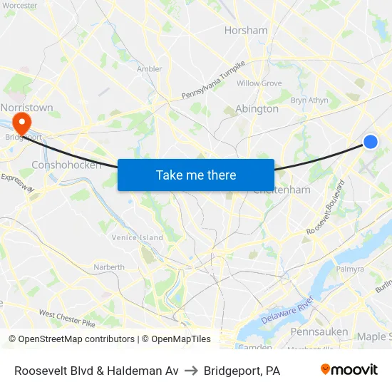 Roosevelt Blvd & Haldeman Av to Bridgeport, PA map