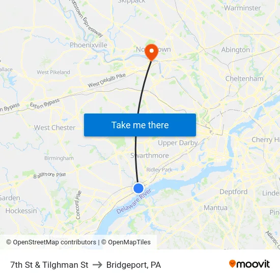 7th St & Tilghman St to Bridgeport, PA map