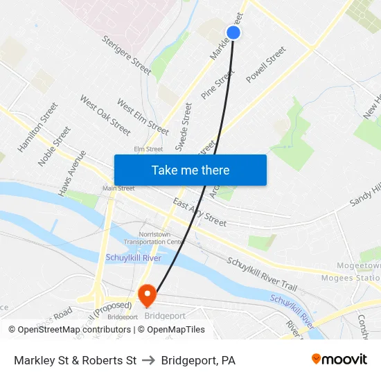 Markley St & Roberts St to Bridgeport, PA map