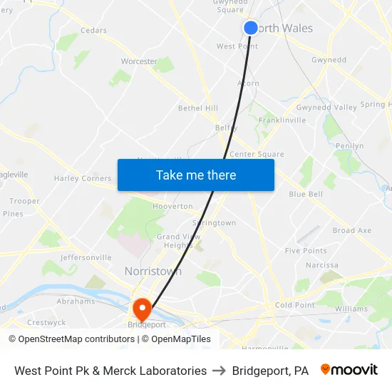 West Point Pk & Merck Laboratories to Bridgeport, PA map