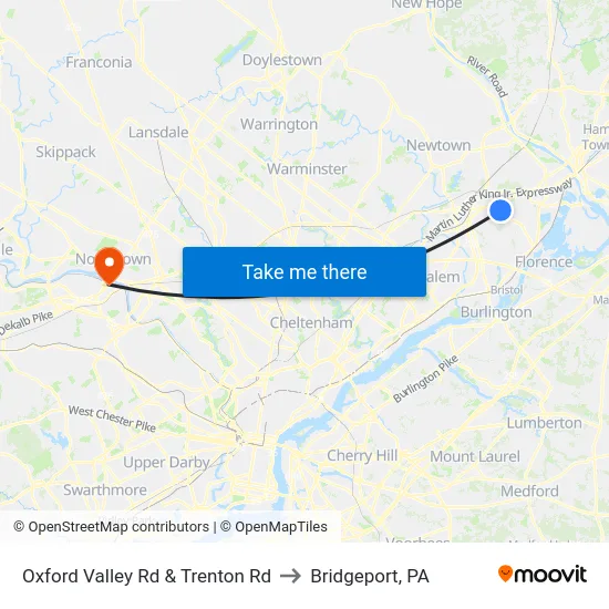 Oxford Valley Rd & Trenton Rd to Bridgeport, PA map