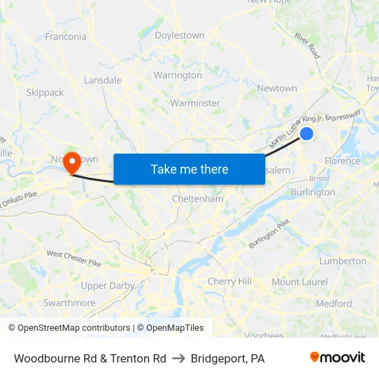 Woodbourne Rd & Trenton Rd to Bridgeport, PA map