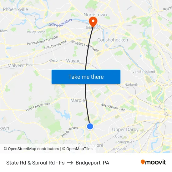 State Rd & Sproul Rd - Fs to Bridgeport, PA map