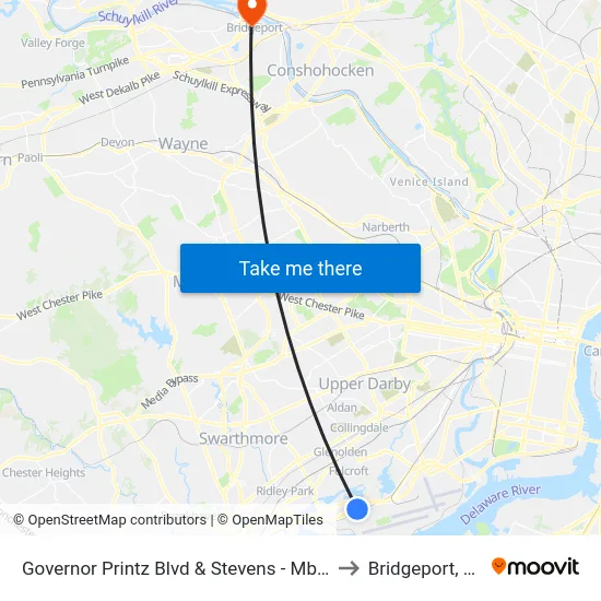 Governor Printz Blvd & Stevens - Mbns to Bridgeport, PA map