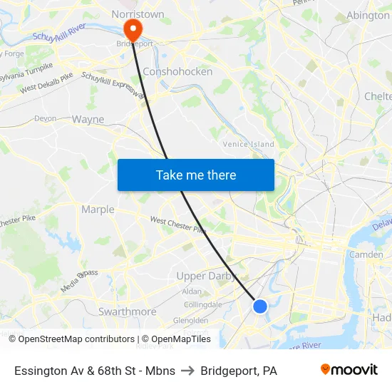 Essington Av & 68th St - Mbns to Bridgeport, PA map