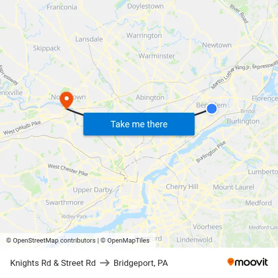 Knights Rd & Street Rd to Bridgeport, PA map