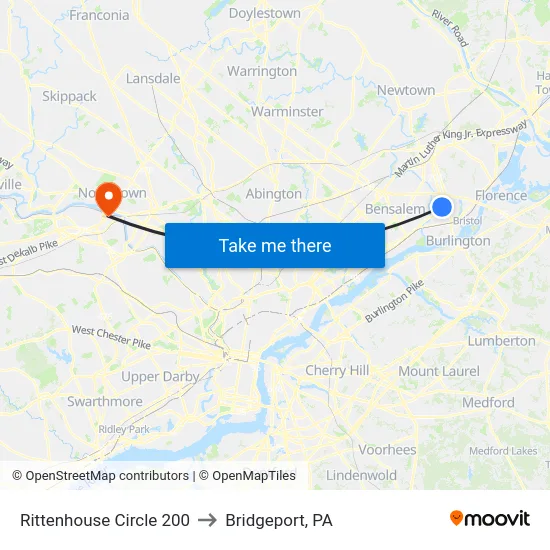 Rittenhouse Circle 200 to Bridgeport, PA map