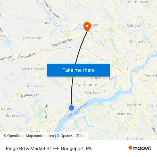 Ridge Rd & Market St to Bridgeport, PA map