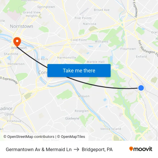 Germantown Av & Mermaid Ln to Bridgeport, PA map