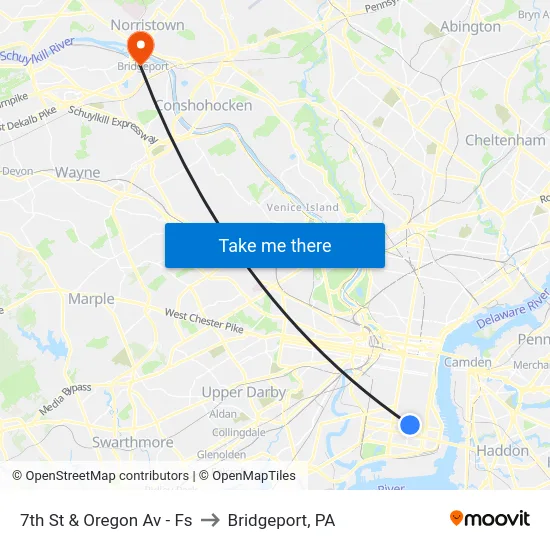 7th St & Oregon Av - Fs to Bridgeport, PA map