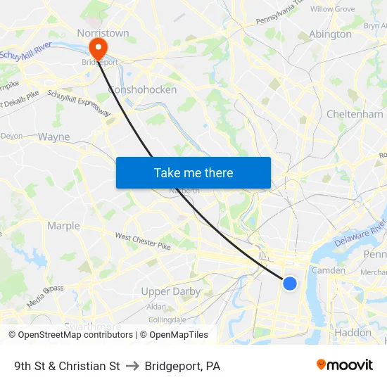 9th St & Christian St to Bridgeport, PA map