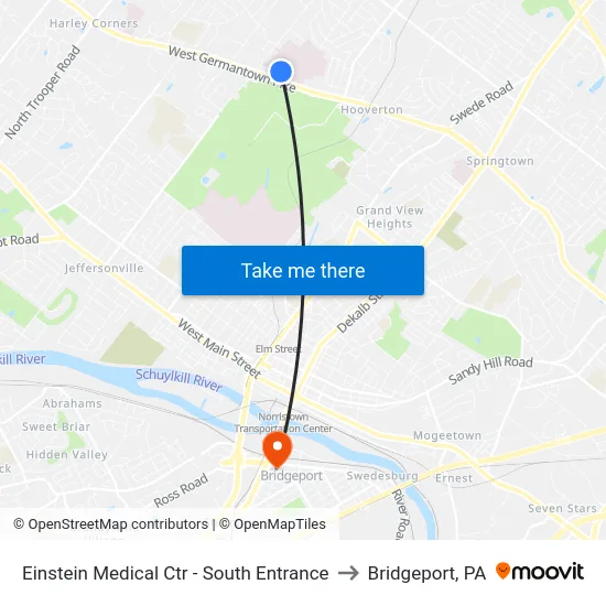 Einstein Medical Ctr - South Entrance to Bridgeport, PA map