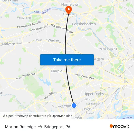 Morton-Rutledge to Bridgeport, PA map