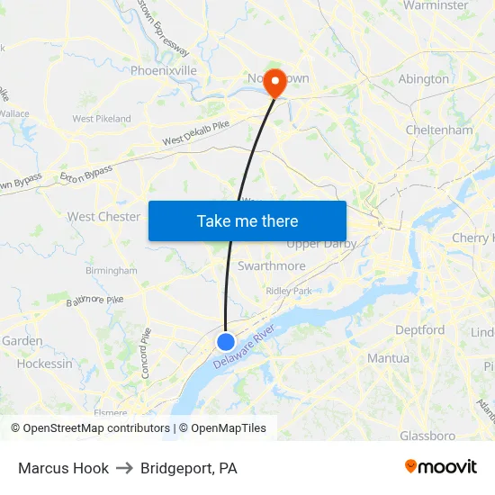 Marcus Hook to Bridgeport, PA map