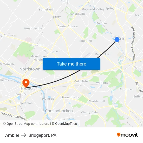 Ambler to Bridgeport, PA map