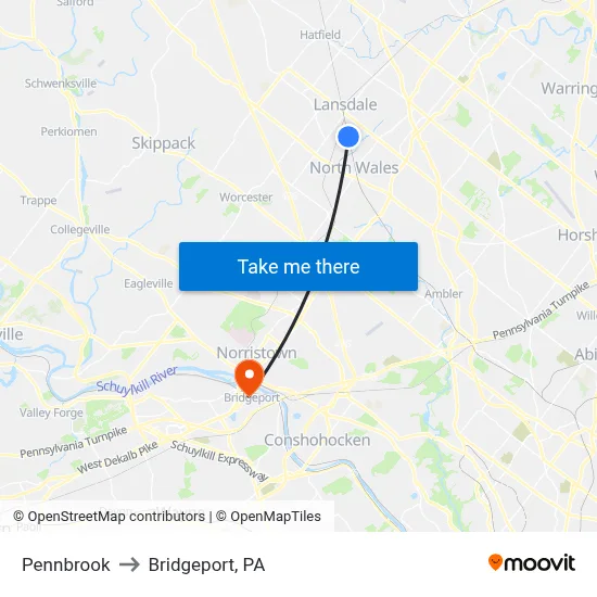 Pennbrook to Bridgeport, PA map