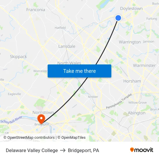 Delaware Valley College to Bridgeport, PA map