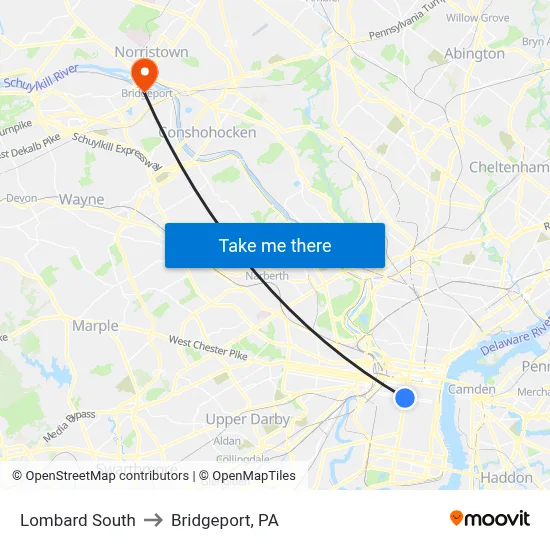 Lombard South to Bridgeport, PA map