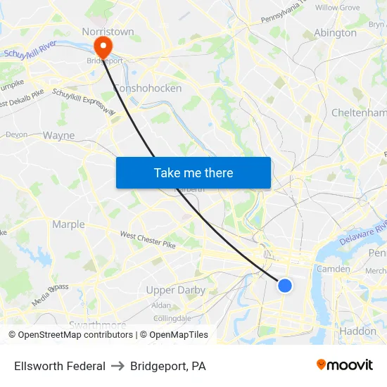 Ellsworth Federal to Bridgeport, PA map