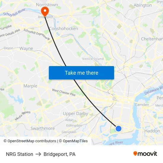 NRG Station to Bridgeport, PA map