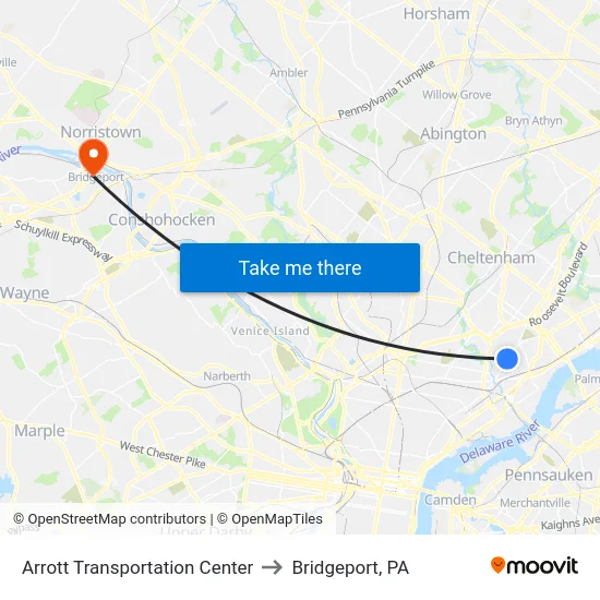 Arrott Transportation Center to Bridgeport, PA map