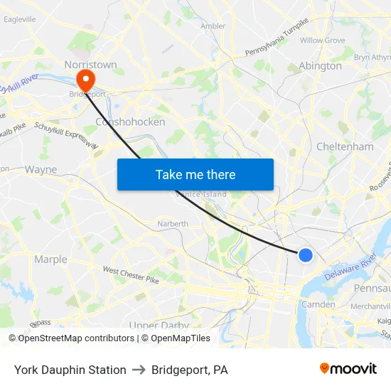 York Dauphin Station to Bridgeport, PA map