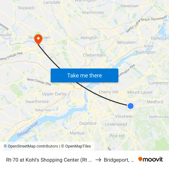 Rt-70 at Kohl's Shopping Center (Rt 73) to Bridgeport, PA map