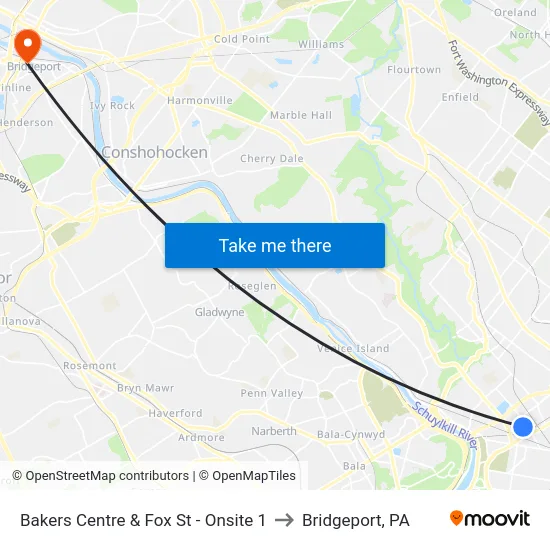 Bakers Centre & Fox St - Onsite 1 to Bridgeport, PA map