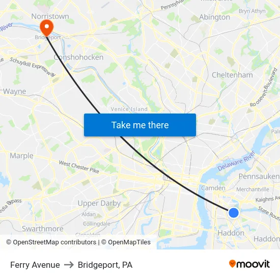 Ferry Avenue to Bridgeport, PA map