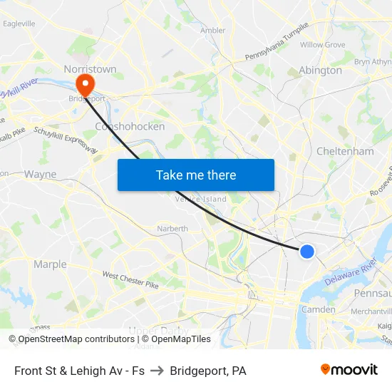 Front St & Lehigh Av - Fs to Bridgeport, PA map