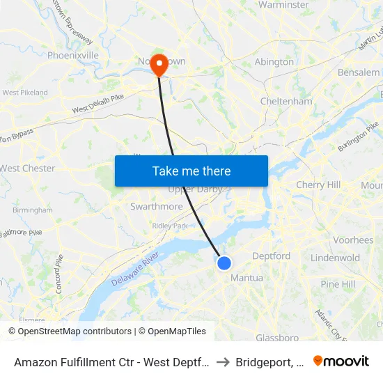 Amazon Fulfillment Ctr - West Deptford to Bridgeport, PA map