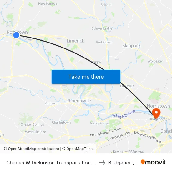 Charles W Dickinson Transportation Center to Bridgeport, PA map