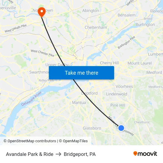 Avandale Park & Ride to Bridgeport, PA map