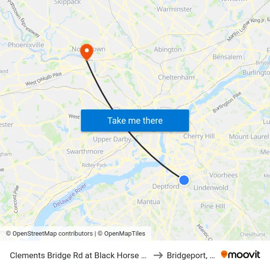 Clements Bridge Rd at Black Horse Pike to Bridgeport, PA map
