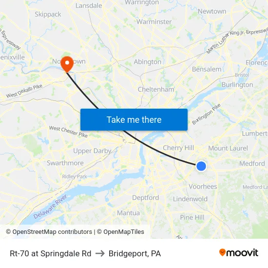 Rt-70 at Springdale Rd to Bridgeport, PA map