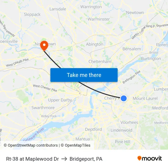 Rt-38 at Maplewood Dr to Bridgeport, PA map