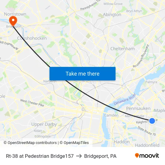 Rt-38 at Pedestrian Bridge157 to Bridgeport, PA map