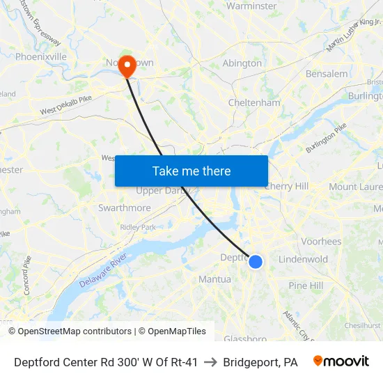 Deptford Center Rd 300' W Of Rt-41 to Bridgeport, PA map