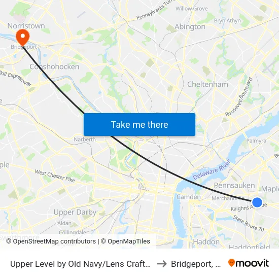 Upper Level by Old Navy/Lens Crafters to Bridgeport, PA map