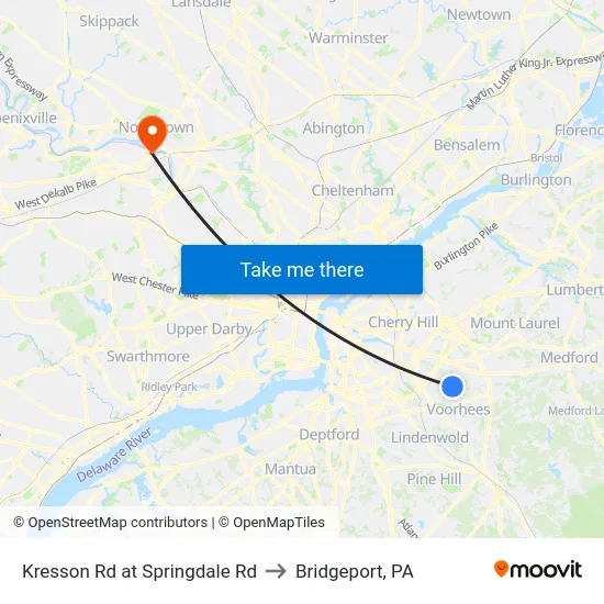 Kresson Rd at Springdale Rd to Bridgeport, PA map