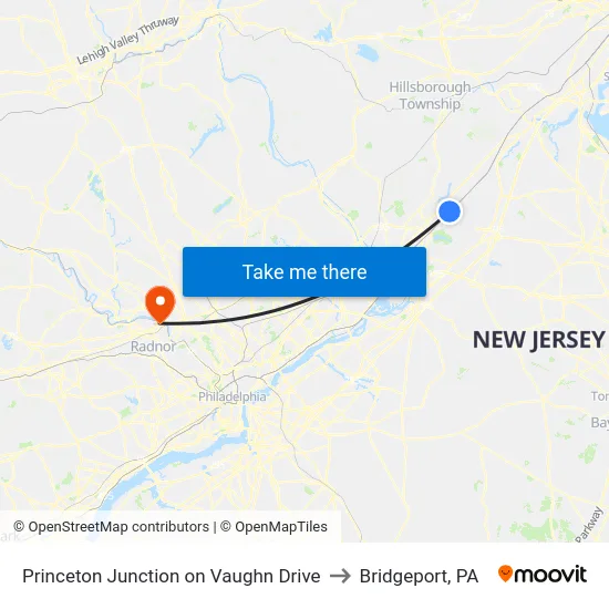 Princeton Junction on Vaughn Drive to Bridgeport, PA map