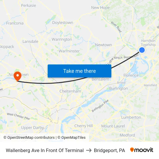 Wallenberg Ave In Front Of Terminal to Bridgeport, PA map