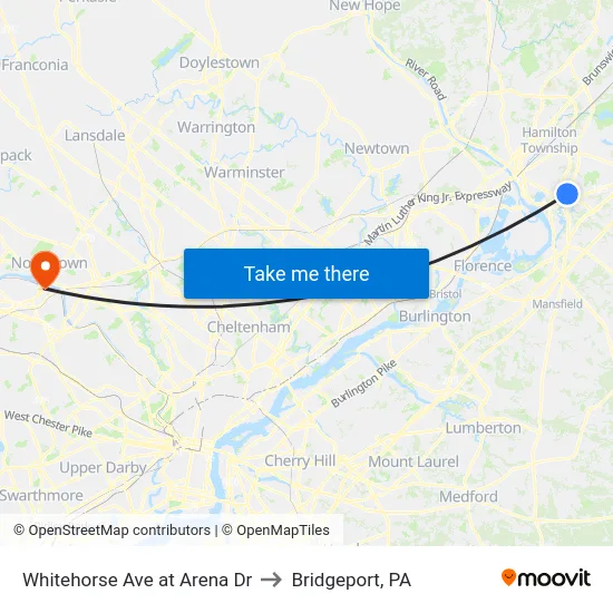 Whitehorse Ave at Arena Dr to Bridgeport, PA map