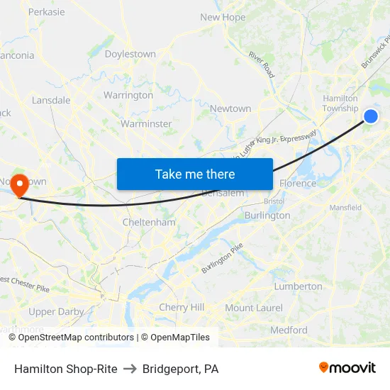 Hamilton Shop-Rite to Bridgeport, PA map