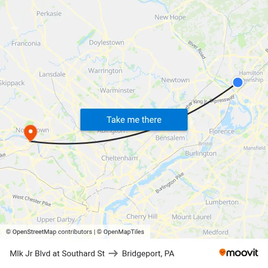 Mlk Jr Blvd at Southard St to Bridgeport, PA map