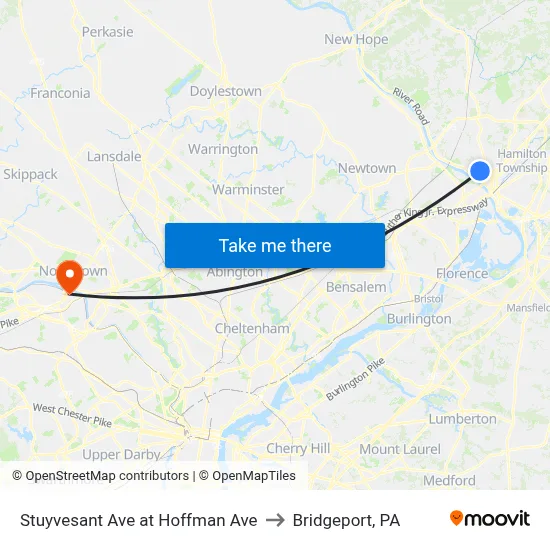 Stuyvesant Ave at Hoffman Ave to Bridgeport, PA map