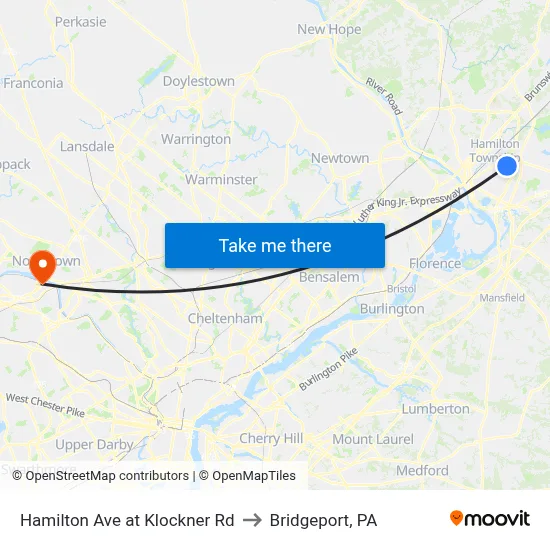 Hamilton Ave at Klockner Rd to Bridgeport, PA map
