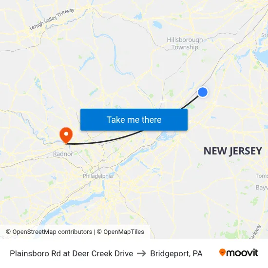 Plainsboro Rd at Deer Creek Drive to Bridgeport, PA map