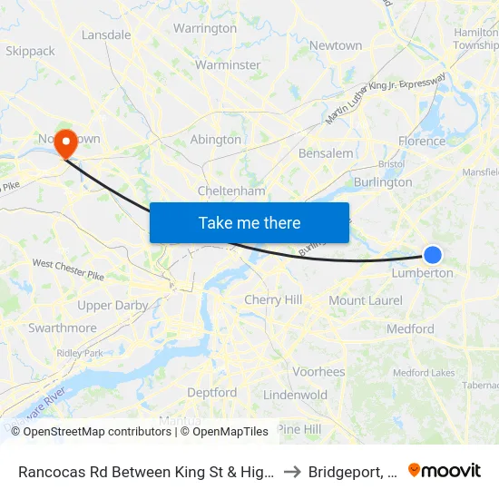 Rancocas Rd Between King St & High St to Bridgeport, PA map