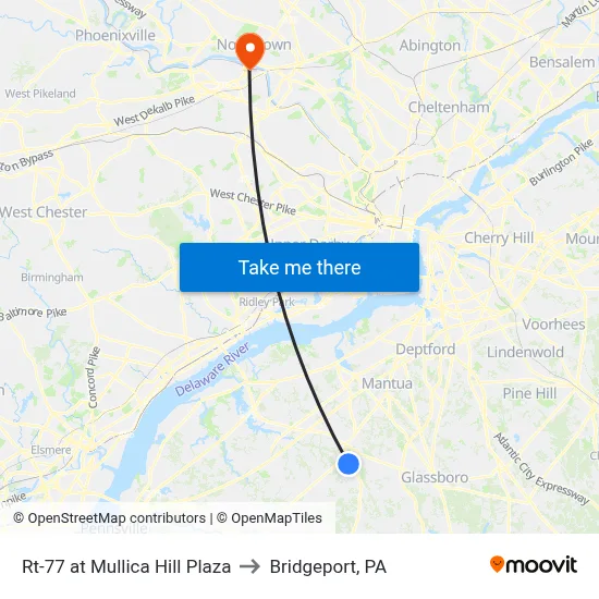 Rt-77 at Mullica Hill Plaza to Bridgeport, PA map